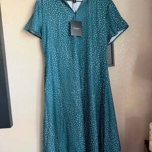 JustFashionNow Teal Polka Dot Midi Dress, Confetti Pattern, Size M — NWT